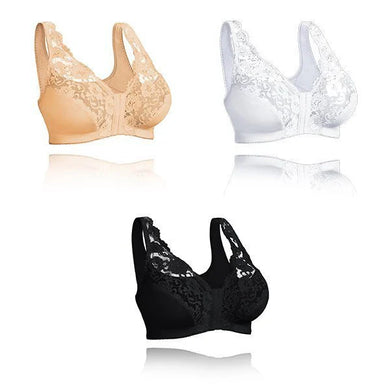 Front hooks, stretch-lace, super-lift, and posture correction – ALL IN ONE BRA!